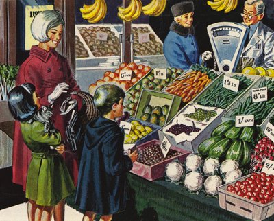 Greengrocers in pre-Decimilisation Britain by English School
